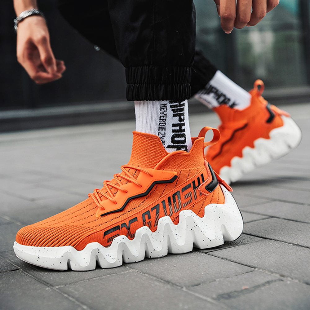 Men Cushioning Platform Sports Shoes Big Size Fashion Breathable Running Socks - White EU 41